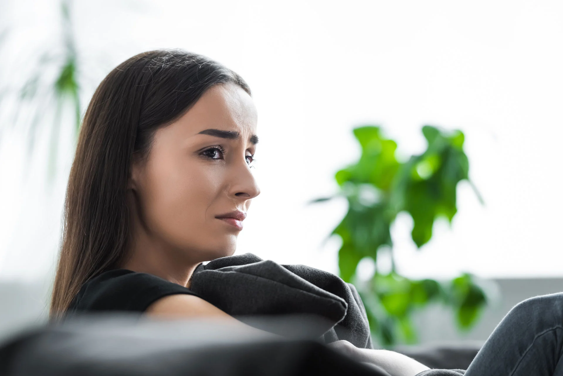 a woman looking depressed