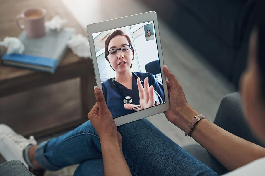 a patient using telehealth for virtual intensive outpatient program iop treatment with big sky in montana