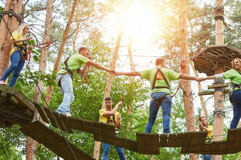 a serene natural setting frames a support group engaged in an outdoor activity, fostering connection and healing.