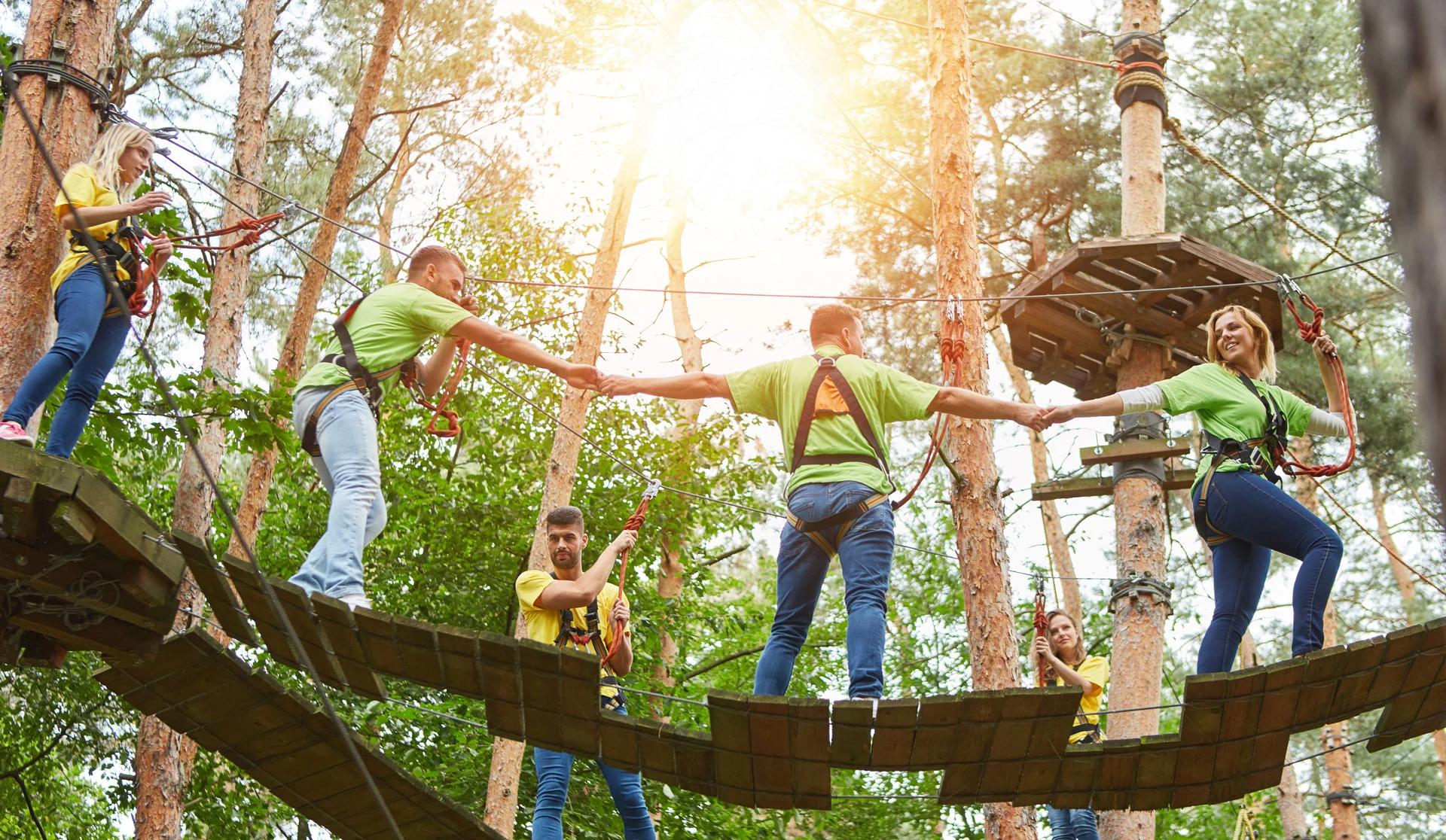 group engaging in an adventure therapy activity, part of a holistic outpatient therapy services program