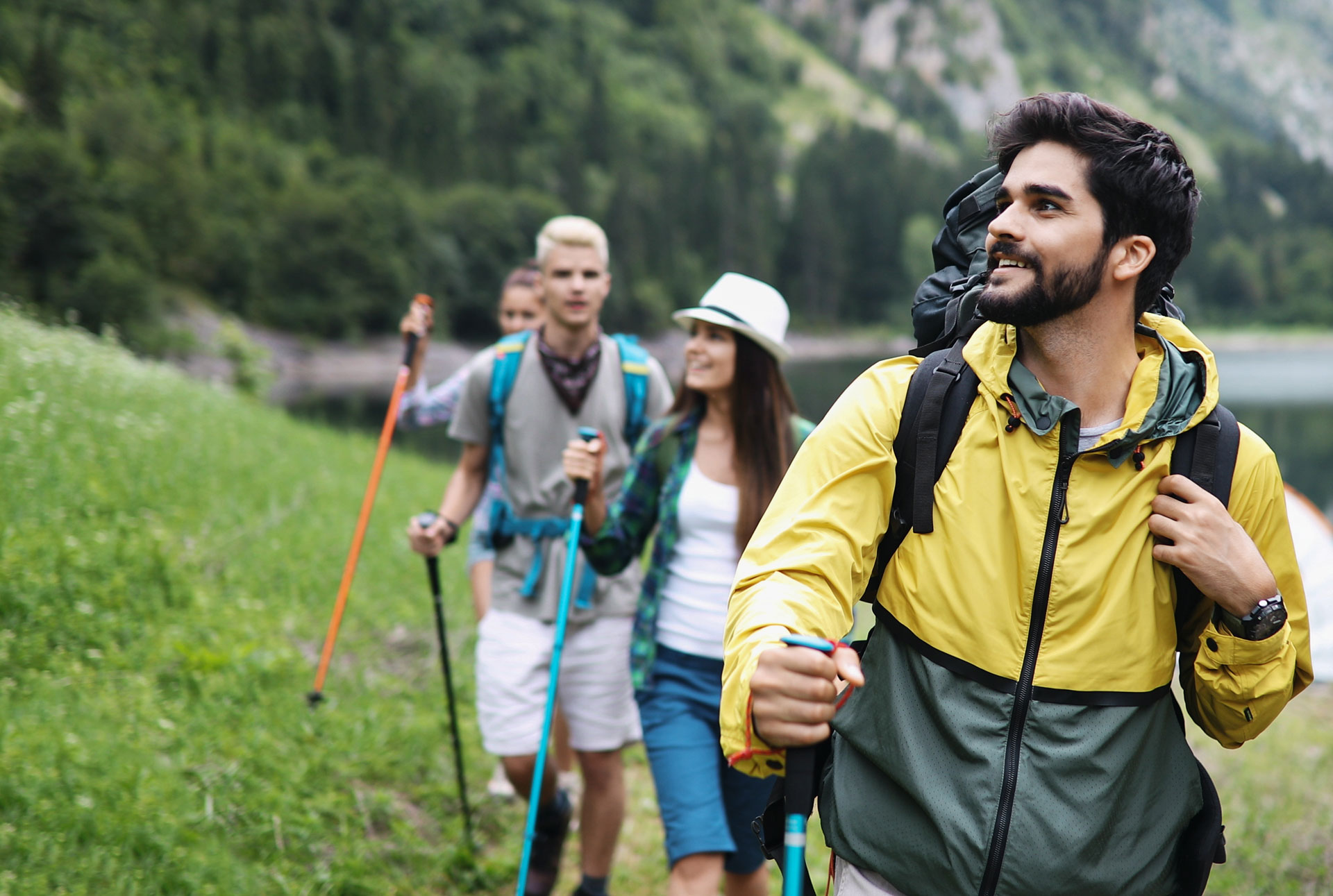 Friends hiking in nature, part of a Comprehensive Outpatient Care wellness program Friends hiking in nature, part of a Comprehensive Outpatient Care wellness program