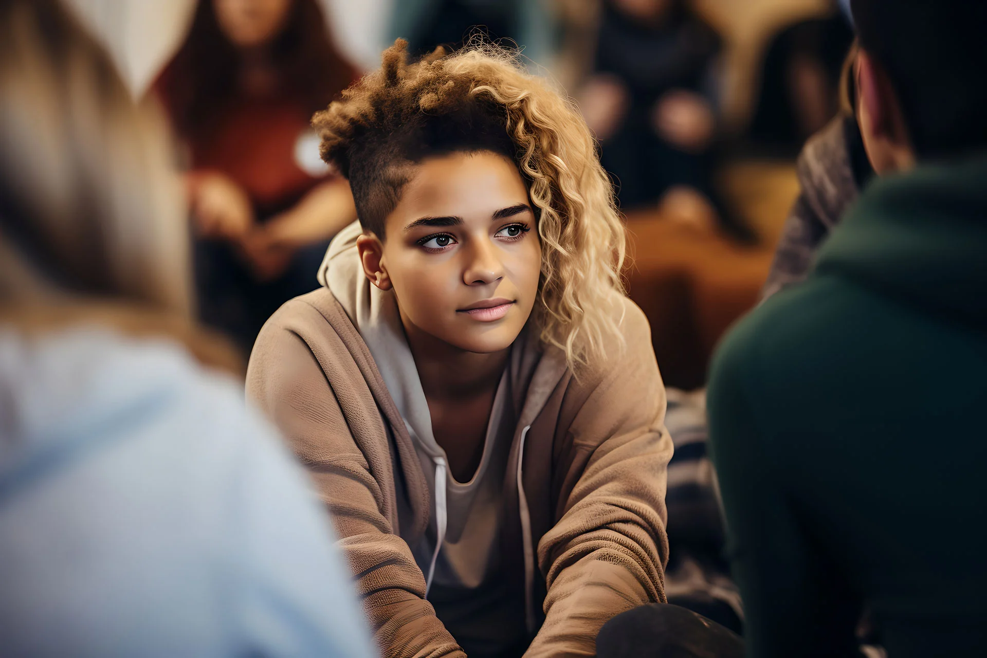 Focused Participant In A Cocaine Recovery Support Group Session focused participant in a cocaine recovery support group session