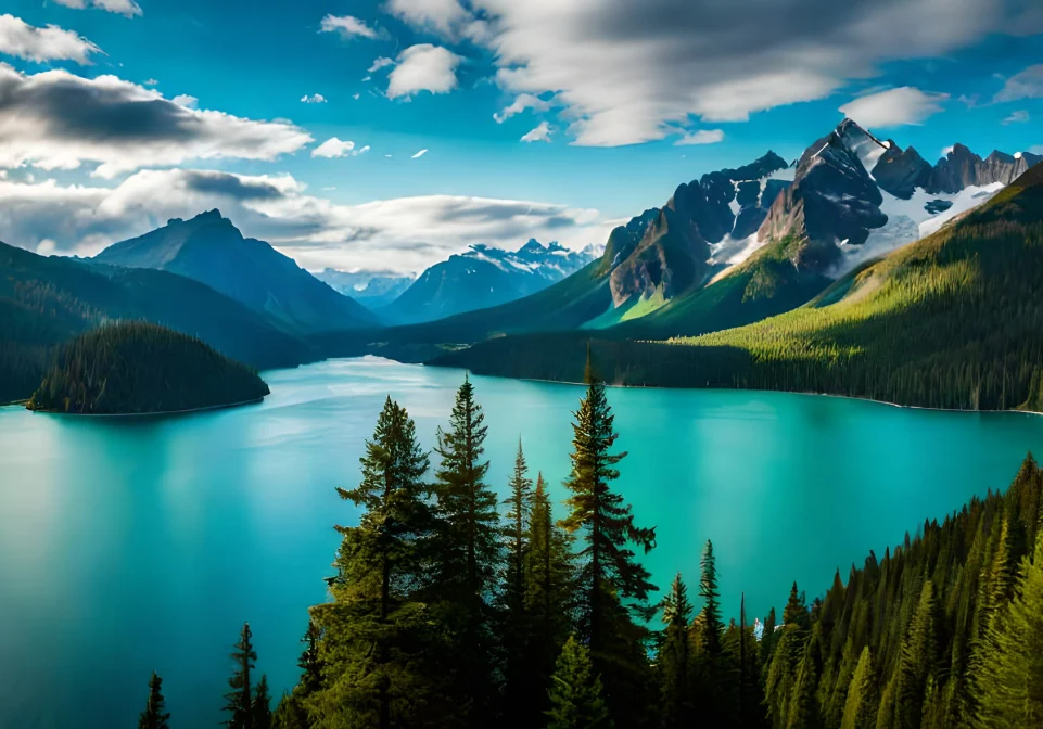 turquoise lake surrounded by lush forests and mountains in montana