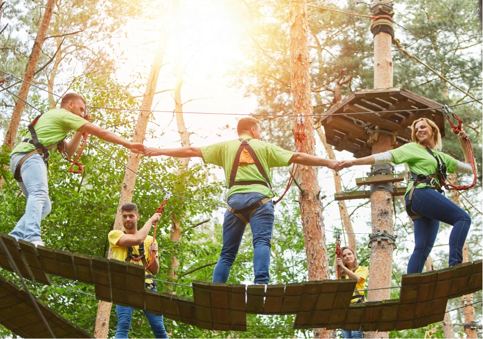 team building activity in a forest, part of a mental health program in montana