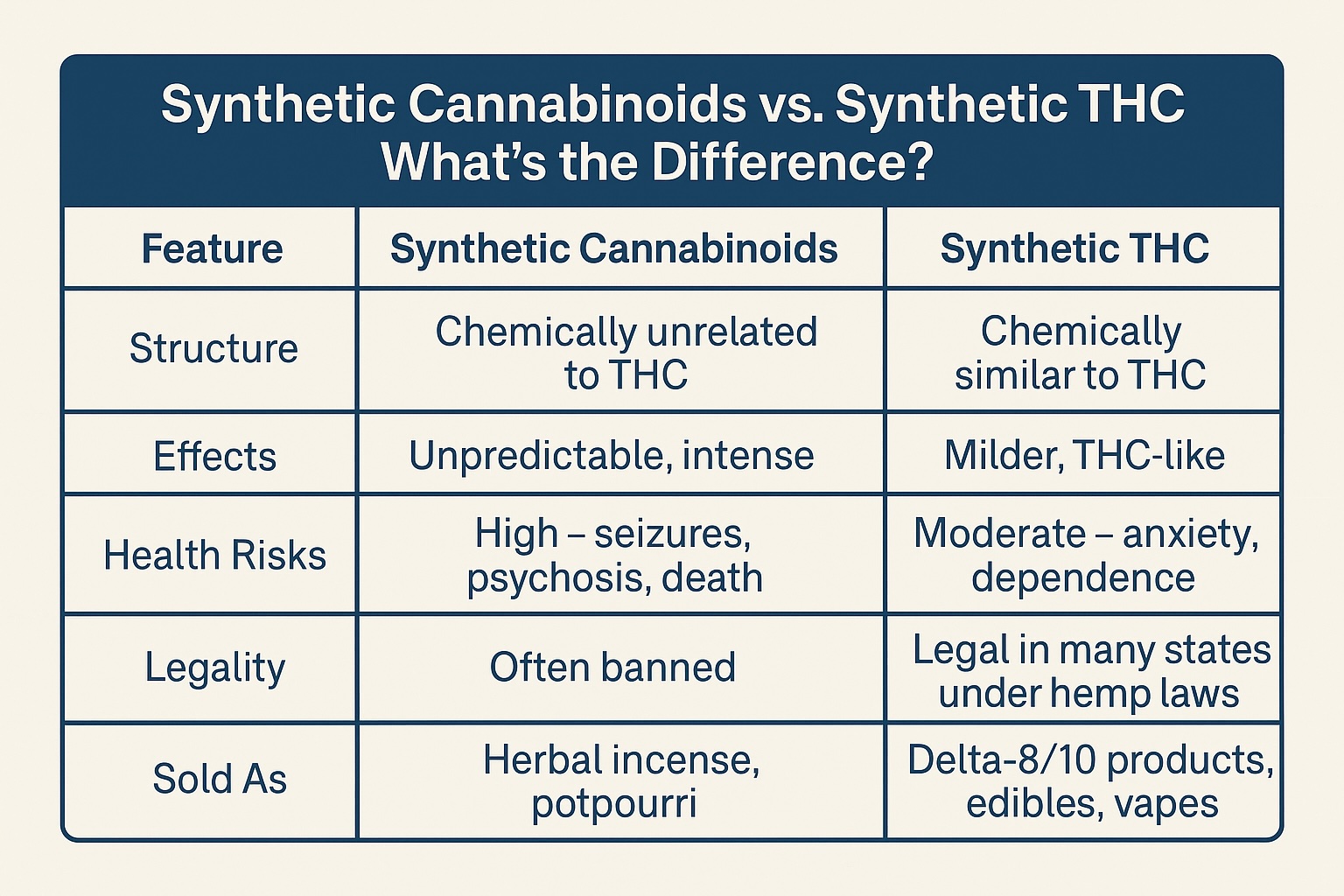 Synthetic cannabinoids vs. thc chart differences